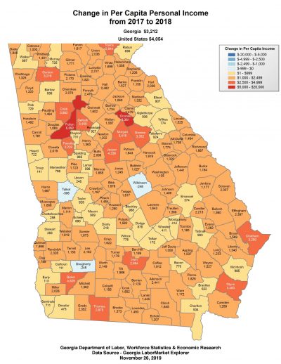 Change in per capita personal income from 2017-2018 GA - 8.26.20