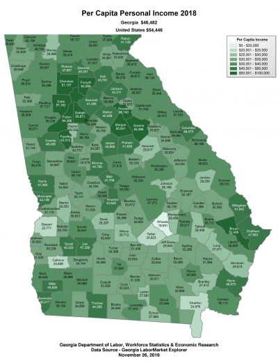 Per Capita Personal Income 2018 GA - 8.26.20
